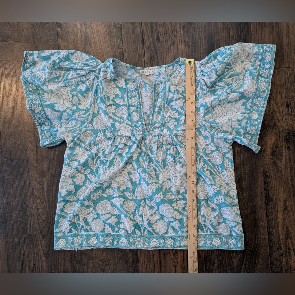 Marcacita Teal Floral Embroidered Cotton Blouse - Picture 7 of 9